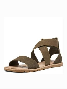 Sorel Ella 2 Olive Brown Strappy Flat Suede Sandals Size 8